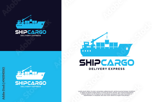 Logistic ship transportation logo design photo