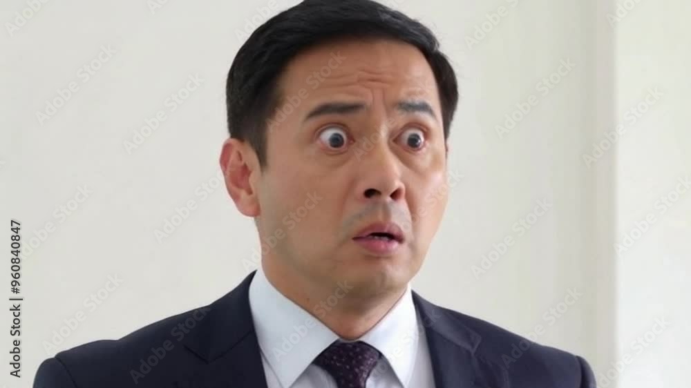 a man in a suit and tie is making a surprised face