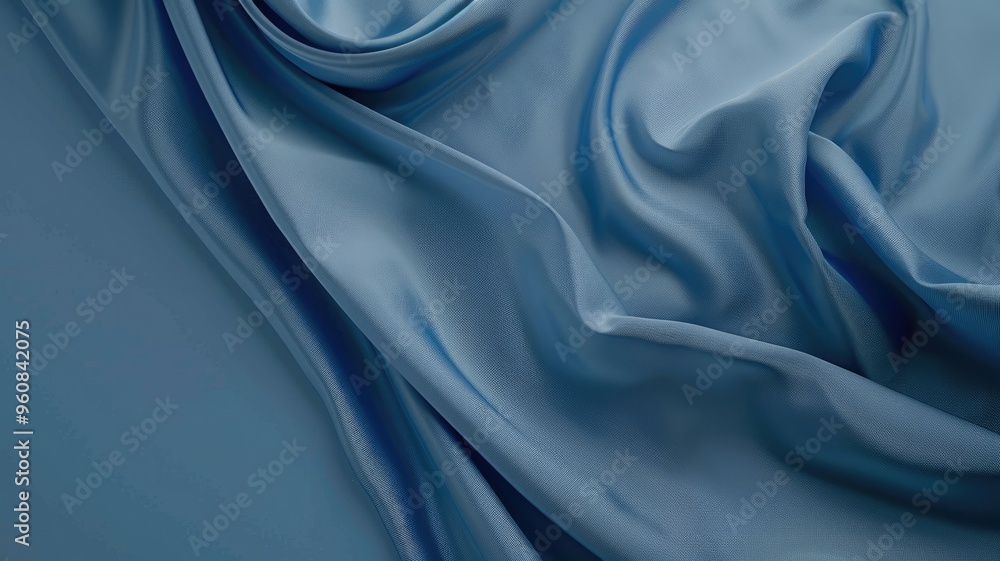 Obraz premium Elegant blue satin fabric with luxurious drapes and smooth texture
