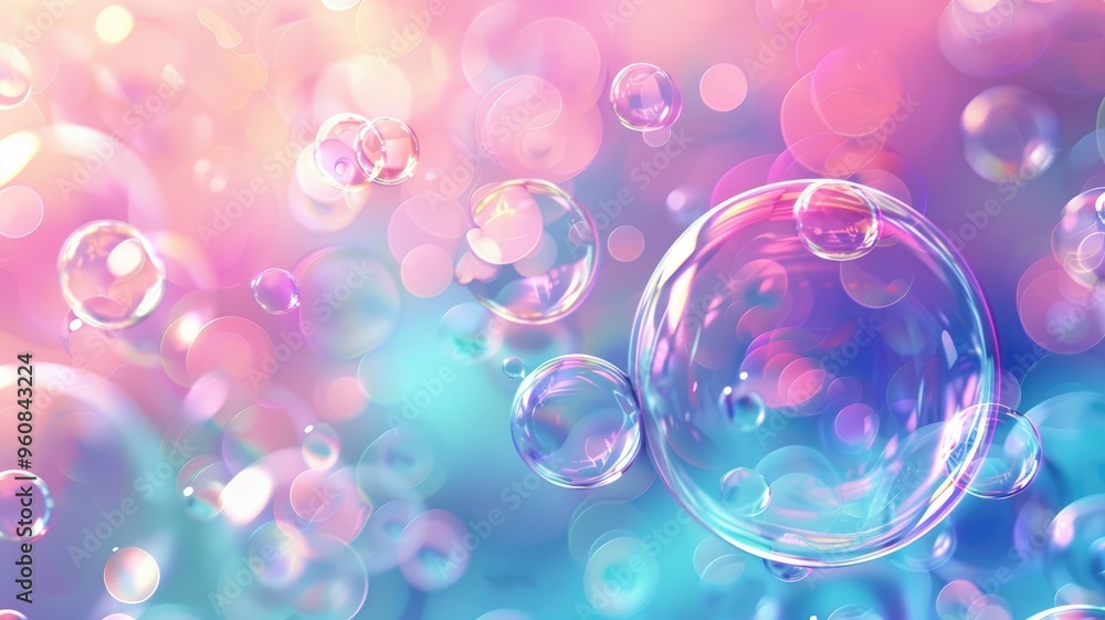 Abstract background with colorful, translucent bubbles floating over bokeh light effect Abstract background with colorful, translucent bubbles floating over bokeh light effect