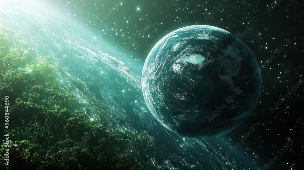 Green planet with space and stars Green planet with space and stars