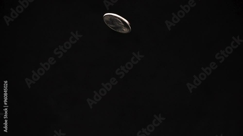 US Quarter Coin Rising into Frame and Falling Back Down