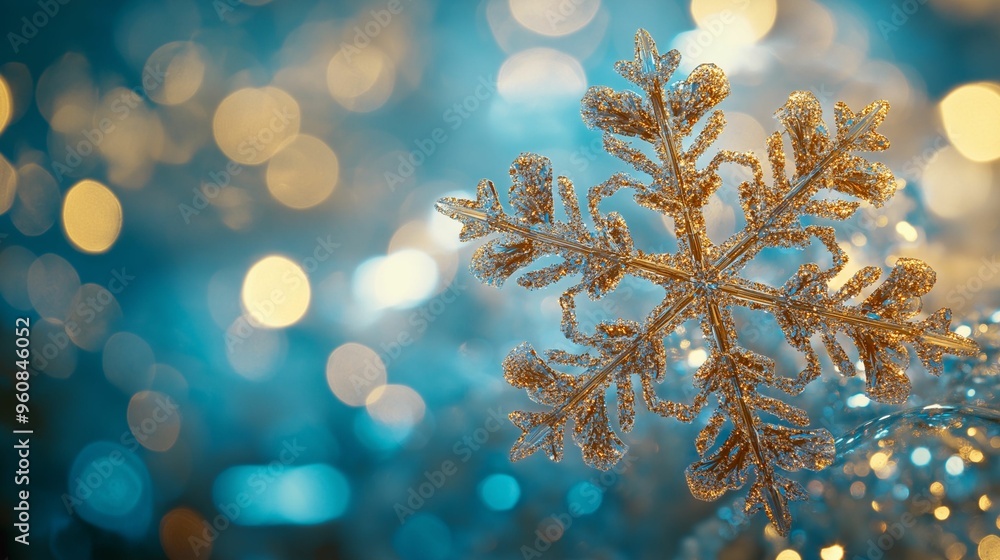 A highly detailed snowflake rests on fluffy snow, with soft, glowing bokeh lights in the background. A highly detailed snowflake rests on fluffy snow, with soft, glowing bokeh lights in the background.