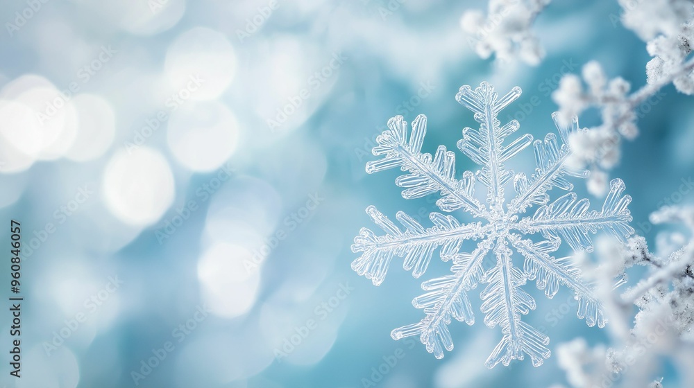 A highly detailed snowflake rests on fluffy snow, with soft, glowing bokeh lights in the background. A highly detailed snowflake rests on fluffy snow, with soft, glowing bokeh lights in the background.