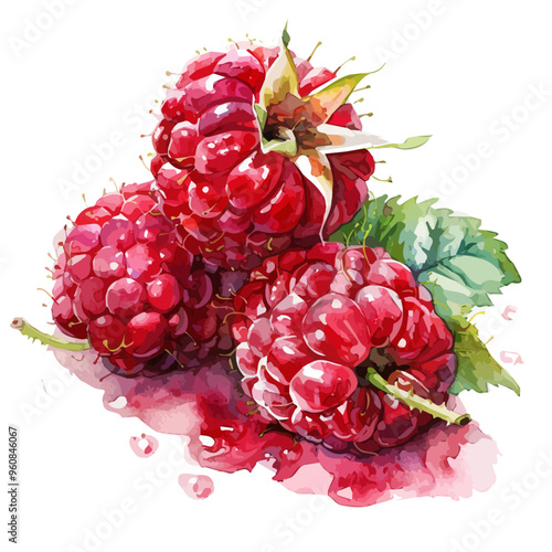 Watercolor illustration of Raspberry, isolated on a white background, and Raspberry vector