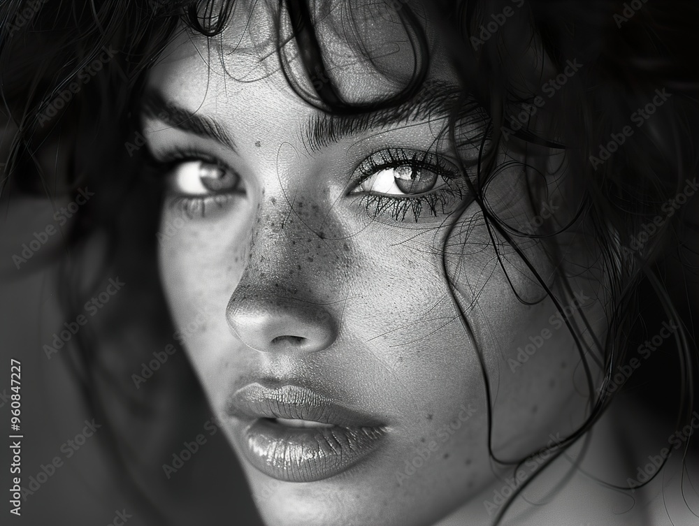 Intense Gaze: A Black and White Portrait of a Woman Intense Gaze: A Black and White Portrait of a Woman