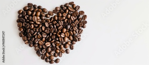 Closeup Top View Of Heart Shape Coffee Beans On White Background Selective Focus