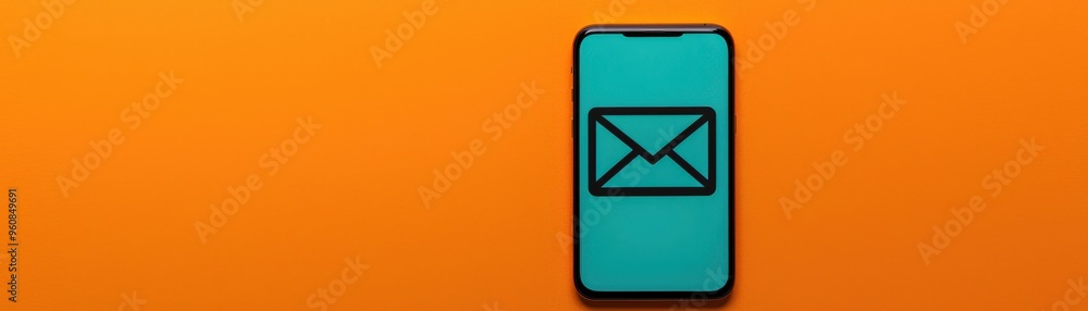 A smartphone displaying an envelope icon on a vibrant orange background, symbolizing communication and digital messaging. A smartphone displaying an envelope icon on a vibrant orange background, symbolizing communication and digital messaging.