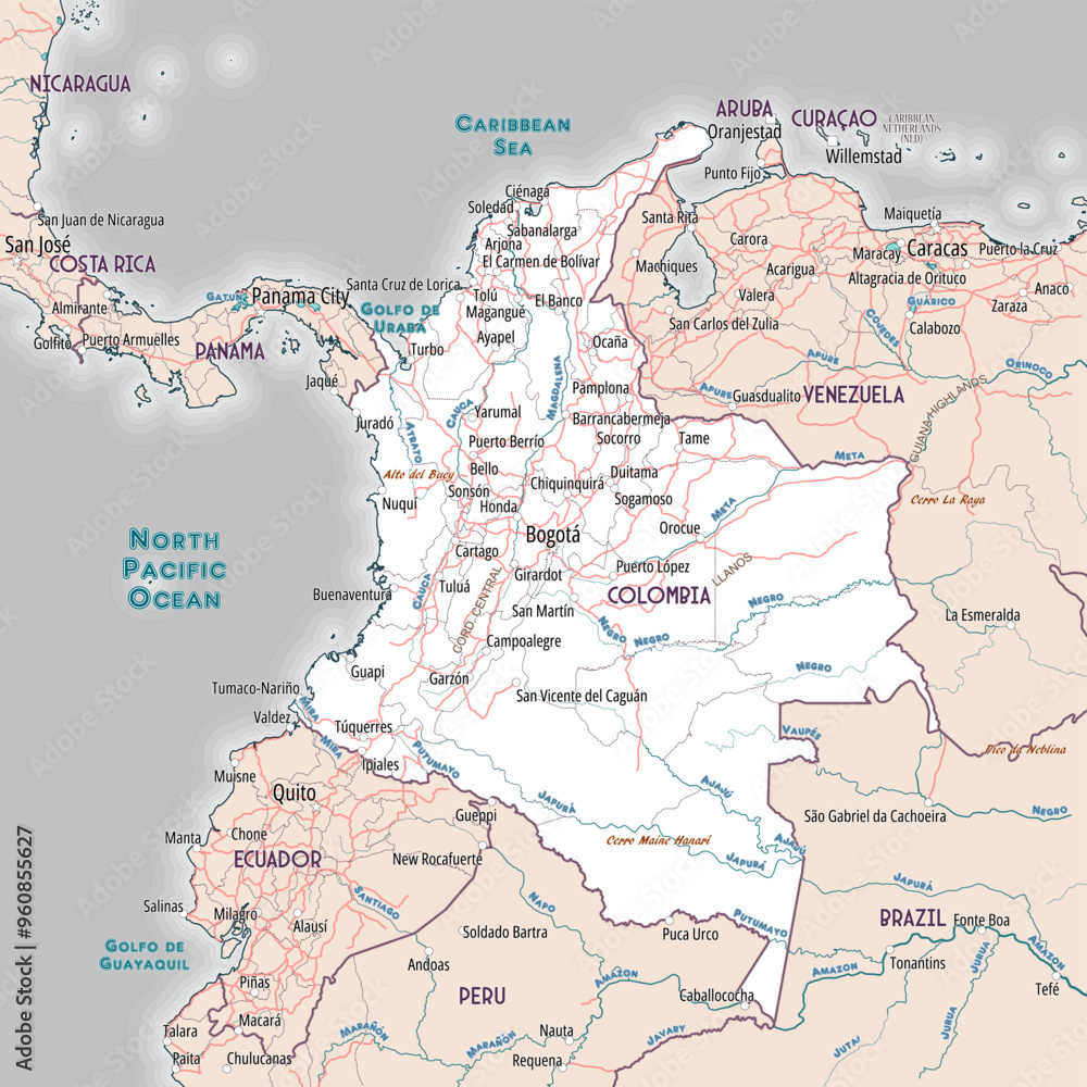 Fototapeta premium Outline map of Colombia coloring page