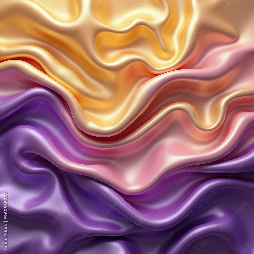 Background with 3d Gold Bright Wave and Purple Gradient Silk Fabric texture Background with 3d Gold Bright Wave and Purple Gradient Silk Fabric texture