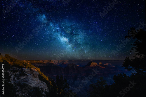 The Milky Way rises over the Grand Canyon, North Rim on a clear moonless night.