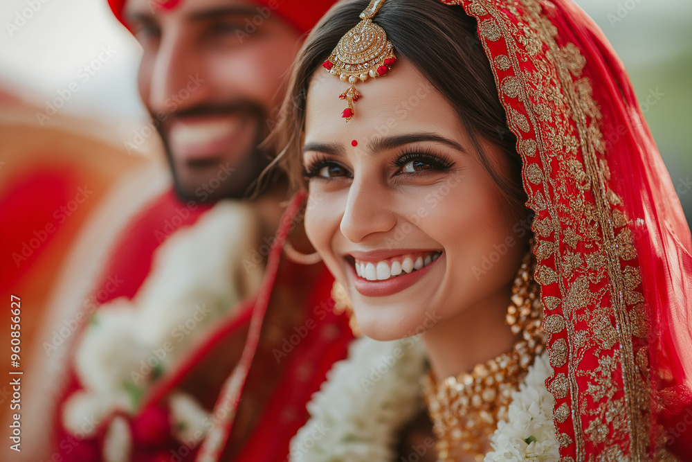 indian traditional wedding of happy indian couple, generative AI indian traditional wedding of happy indian couple, generative AI