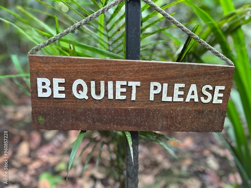 Be Quiet Please sign by an outdoor yoga and meditation studio