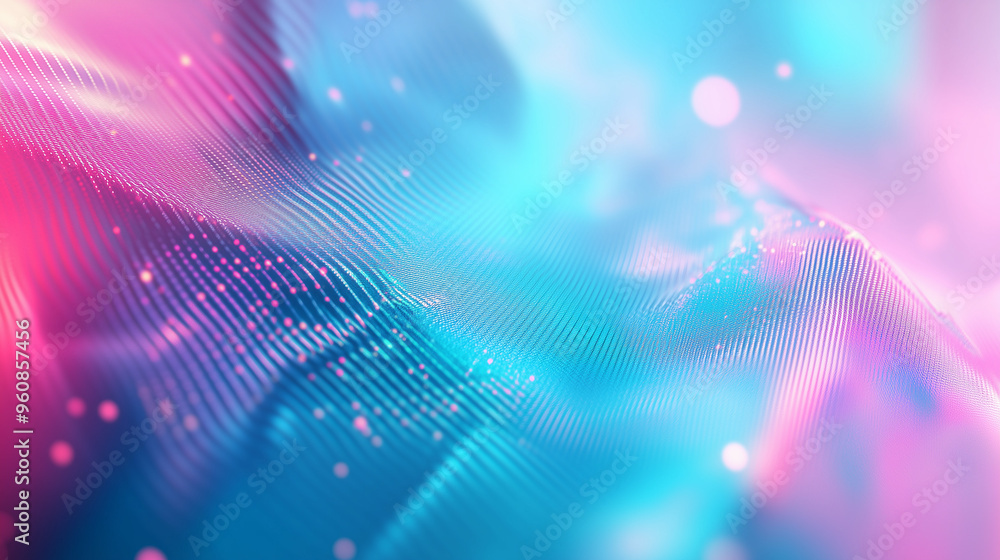 Obraz premium Tło w odcieniach błękitu, mięty i różu tworzy fascynujący obraz w estetyce futurystycznej. Wzory przypominające zniekształcenia nadają całości cyberpunkowy klimat.