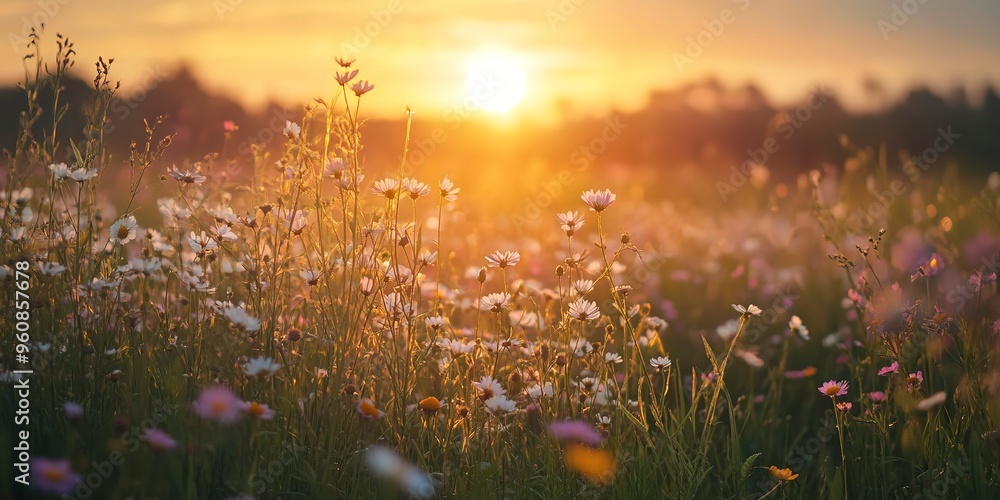 Beautiful field of wildflowers at sunset. Beautiful field of wildflowers at sunset.