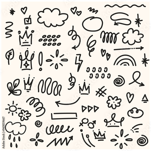 Hand drawn simple elements set With illustration style doodle and line art