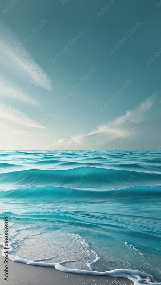Serene turquoise waters gently lapping onto a sandy shore, phone background wallpaper, ai generated Serene turquoise waters gently lapping onto a sandy shore, phone background wallpaper, ai generated