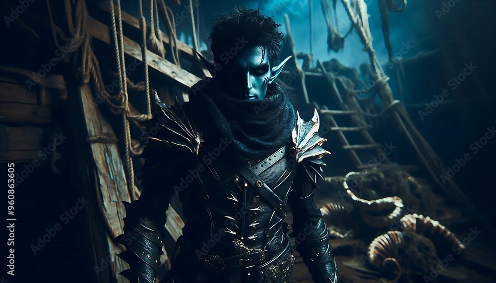 Stealthy Elf Assassin Exploring Ancient Shipwreck Stealthy Elf Assassin Exploring Ancient Shipwreck