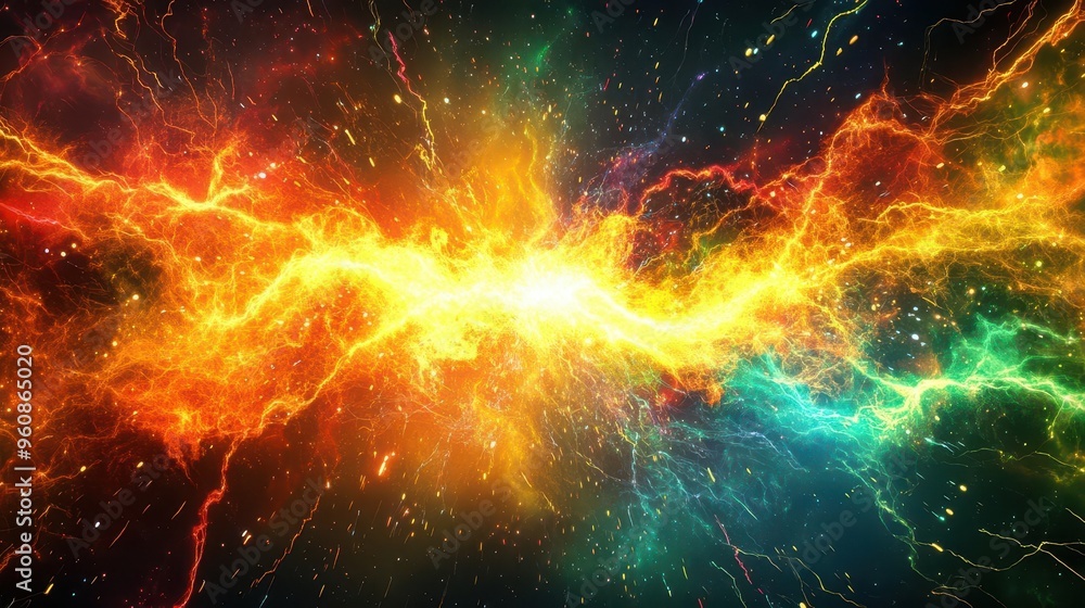 High-energy collision of vibrant colors, electric sparks flying, Abstract background, Dynamic, intense High-energy collision of vibrant colors, electric sparks flying, Abstract background, Dynamic, intense