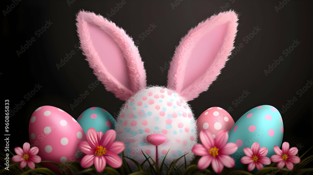 Happy Easter Background With Realistic Painted Egg Happy Easter Background With Realistic Painted Egg