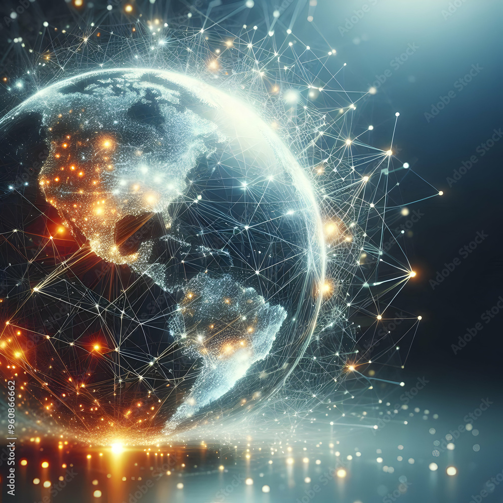 Global Connectivity: Abstract Digital Globe with Glowing Network Connections - Conceptual Art Piece Symbolizing Global Communication and Interconnectedness of Technology in Minimalistic Background Global Connectivity: Abstract Digital Globe with Glowing Network Connections - Conceptual Art Piece Symbolizing Global Communication and Interconnectedness of Technology in Minimalistic Background
