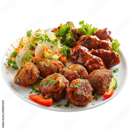 Kofta Nuggets and Chicken Cutlets with Salad on White Plate