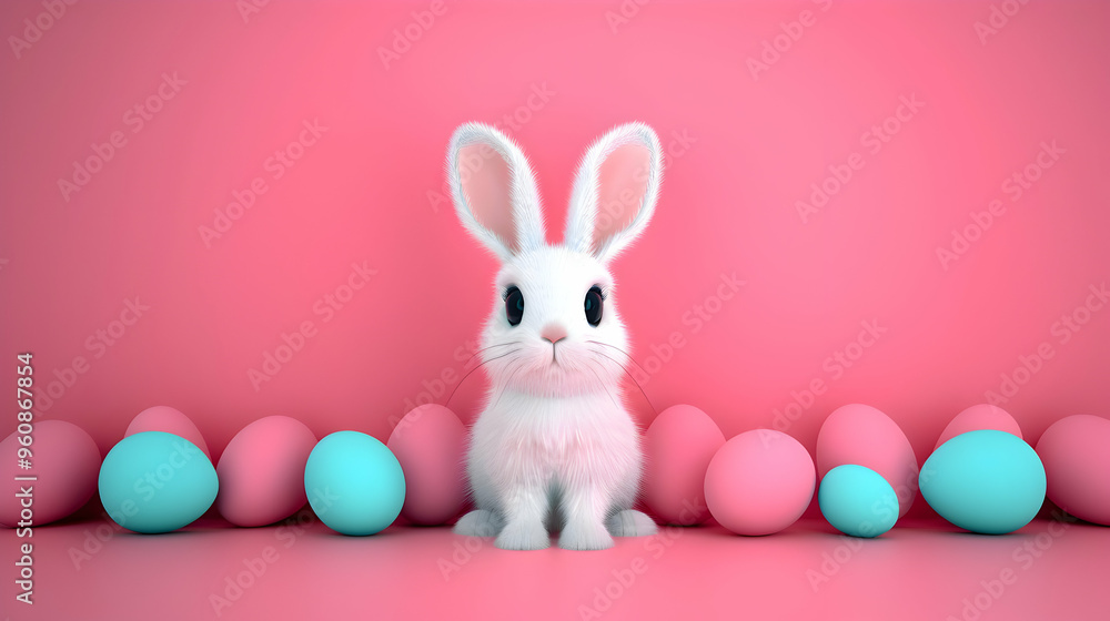 Obraz premium Happy Easter Card With Easter Eggs Garland And Rab