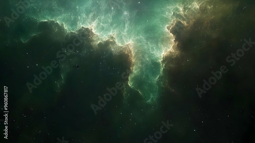 Green Nebula in Space Cosmic Clouds and Stars