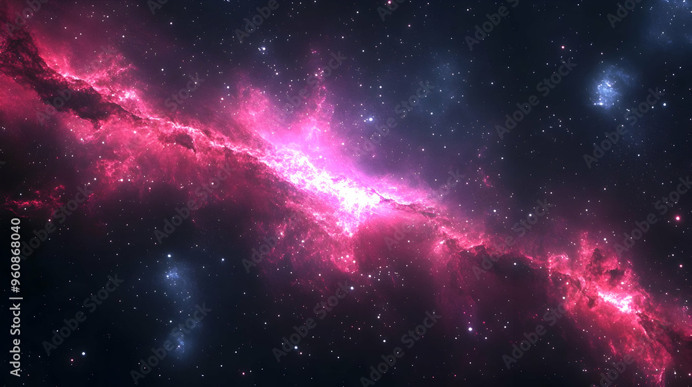 Naklejka premium Pink Nebula In Deep Space With Stars