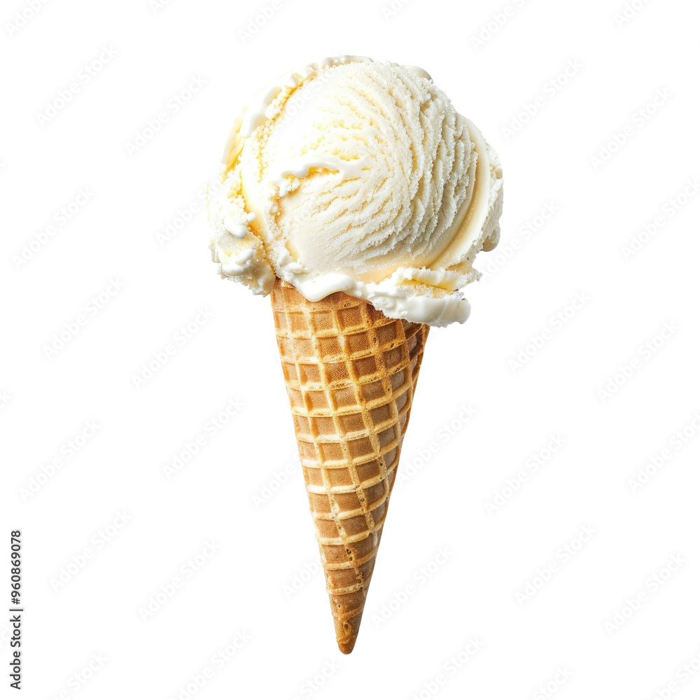 Vanilla Ice Cream Cone Isolated on Transparent Background Top View Vanilla Ice Cream Cone Isolated on Transparent Background Top View