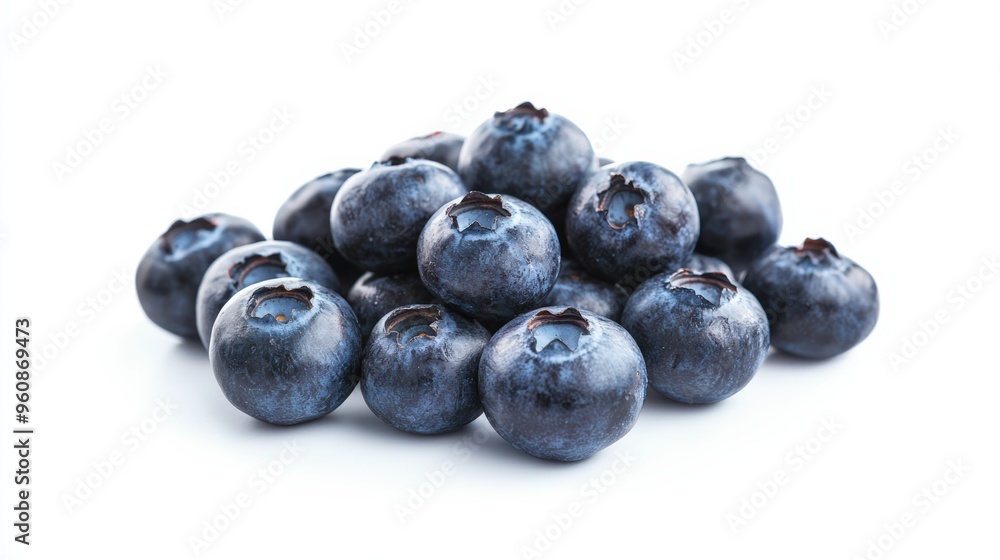 Fresh blueberries, with their deep blue color, isolated on a white background, showcasing their export quality Fresh blueberries, with their deep blue color, isolated on a white background, showcasing their export quality