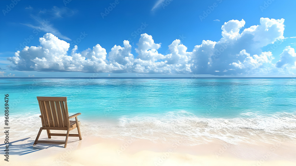 Relaxing Beach Scene With Chair and Blue Sky Relaxing Beach Scene With Chair and Blue Sky