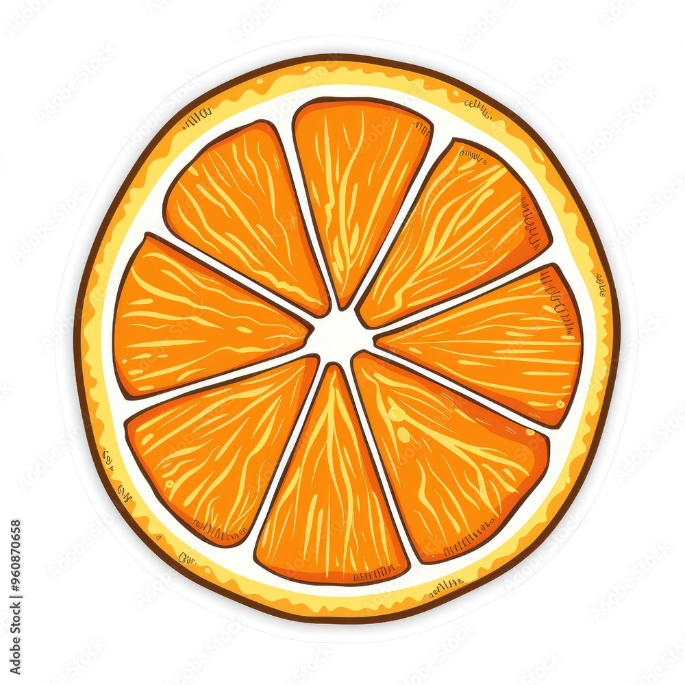 Bold Cartoon Sliced Orange Sticker with White Background Bold Cartoon Sliced Orange Sticker with White Background