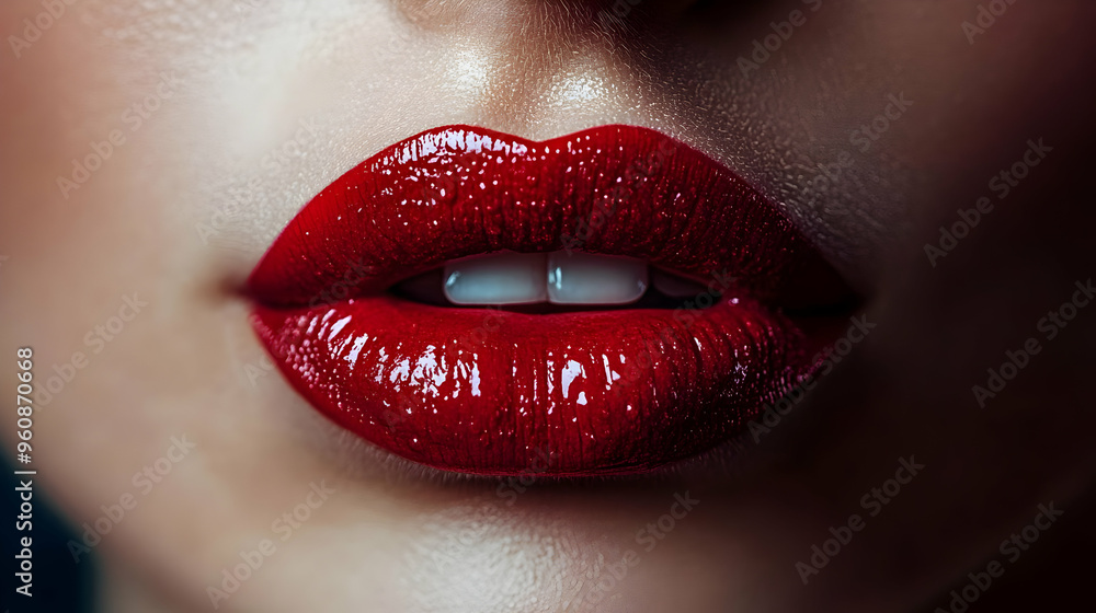 Fototapeta premium Close up of Red Lips with Glossy Finish