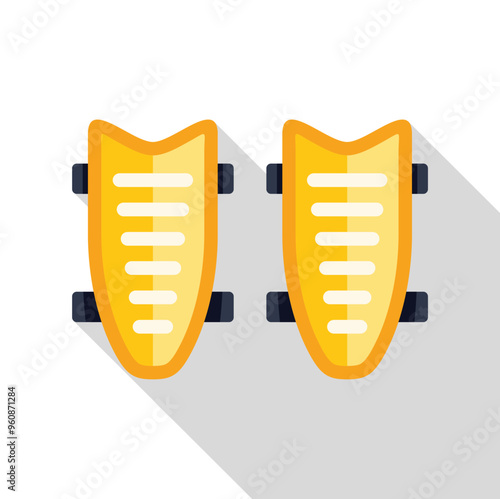 Yellow shin guards protecting player legs from injuries during soccer or football training session