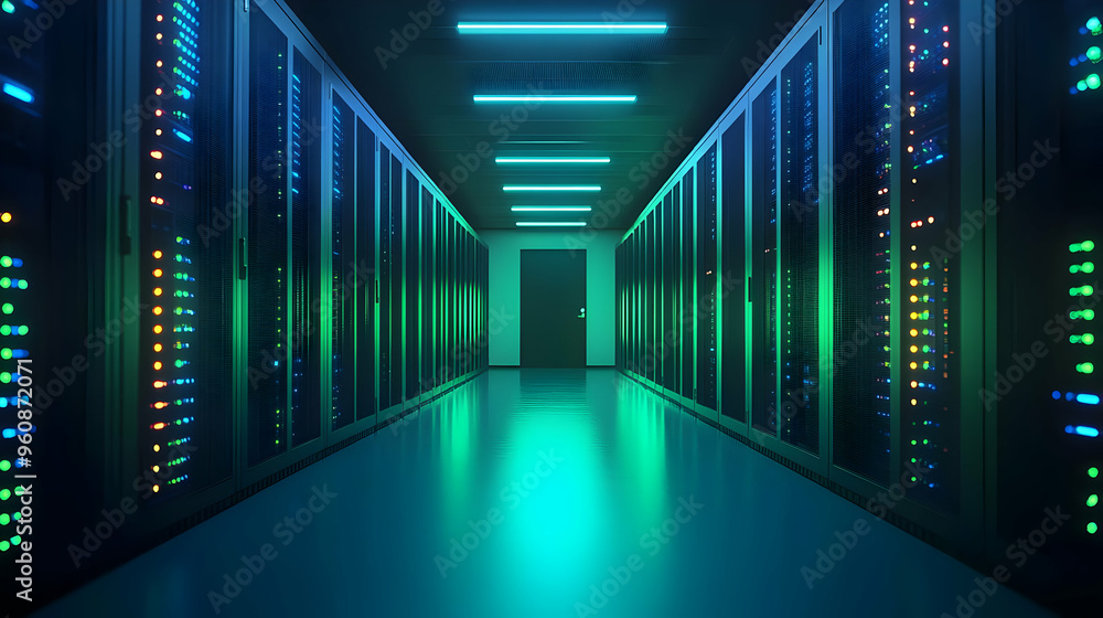 Server Room Data Center Corridor with Neon Lights Server Room Data Center Corridor with Neon Lights
