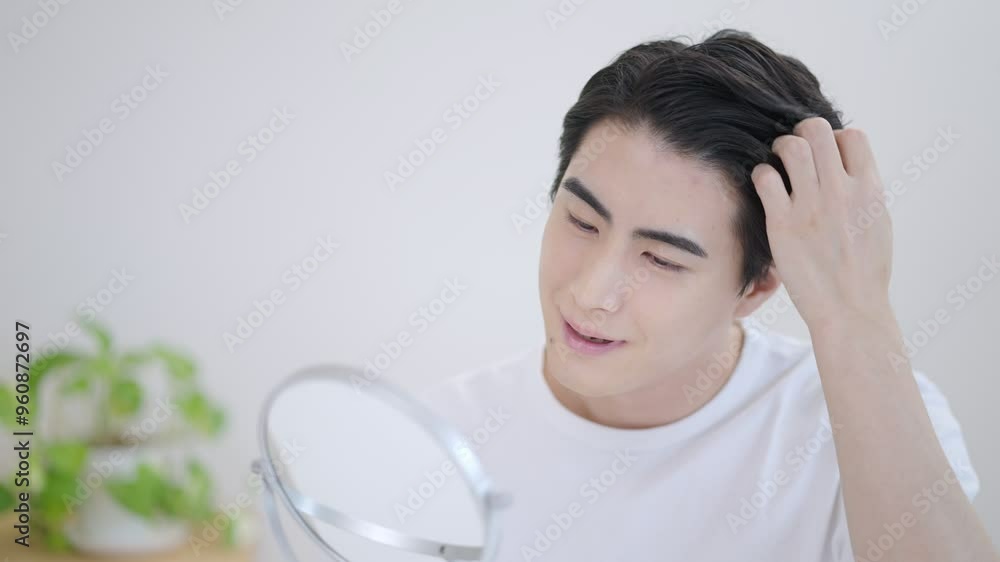 ヘアセットする若い男性