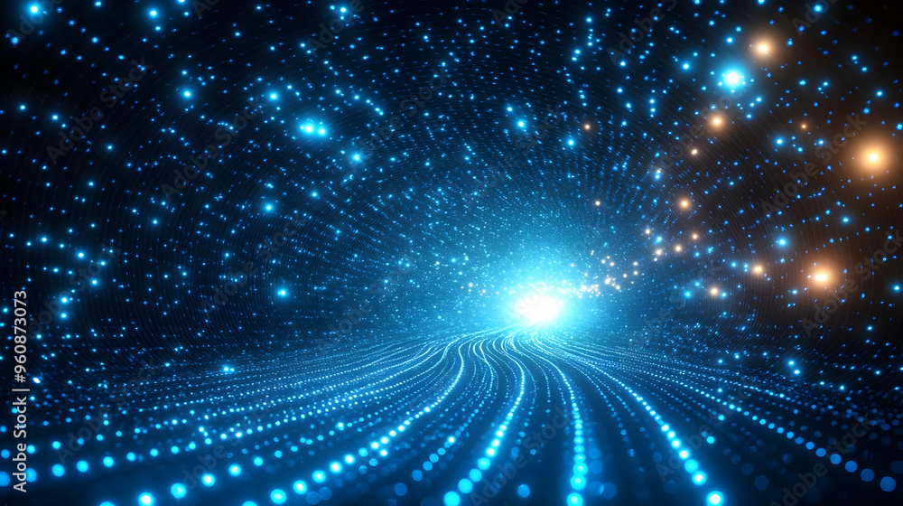 Fototapeta premium Abstract Blue and Orange Glowing Lights Tunnel