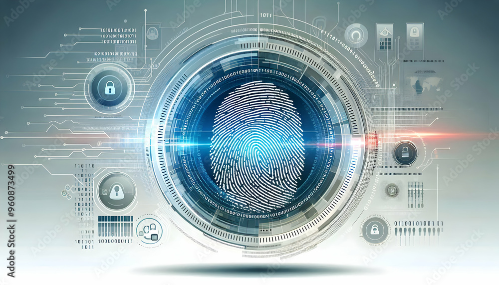 Flat Abstract Digital Fingerprint with Binary Code on Isolated White Background - Symbolizing Digital Identity and Data Security in Frontier Technology - Smart Business Vector Illustration Flat Abstract Digital Fingerprint with Binary Code on Isolated White Background - Symbolizing Digital Identity and Data Security in Frontier Technology - Smart Business Vector Illustration
