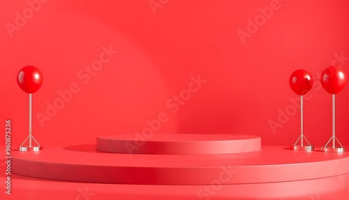 Dark red podium pedestal with matte color background. Style-46