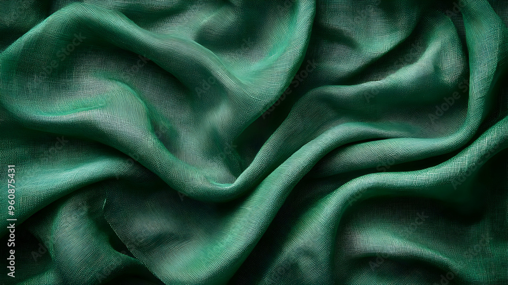 Obraz premium Green Fabric Drape Texture Background