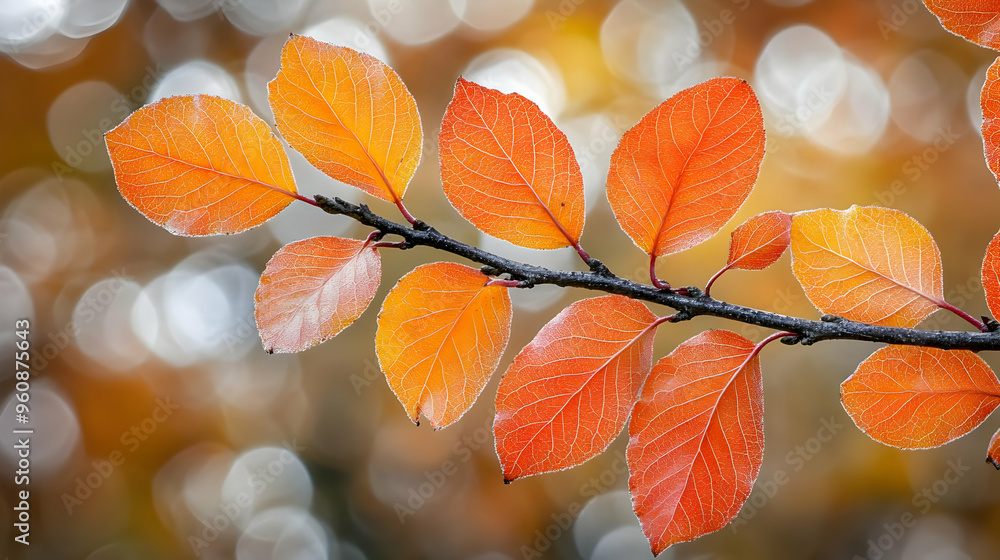 Obraz premium Autumn Leaves Branch Close up Nature Background