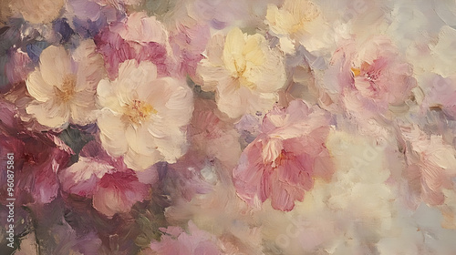 Floral Painting Oil Painting Pink and White Flowers Abstract Art