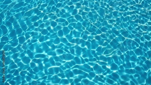 Moving light patterns on the pool floor of a sunny day. Top view - Generative AI