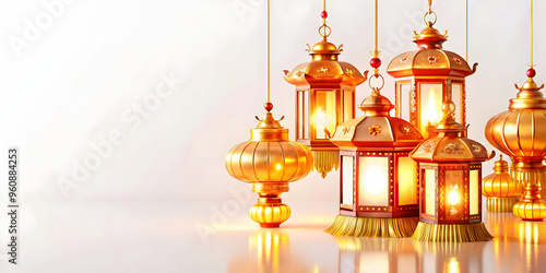 Mid Autumn Festival Lantern Display: Intricate Lanterns Illuminated in Glossy Flat Vector Illustration with Warm Lighting and Reflective Details, Smart Business Concept