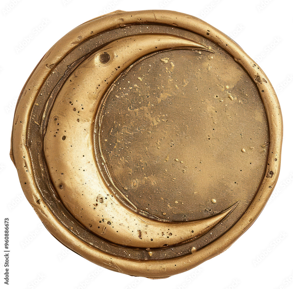 PNG Seal Wax Stamp moon gold jewelry white background. PNG Seal Wax Stamp moon gold jewelry white background.