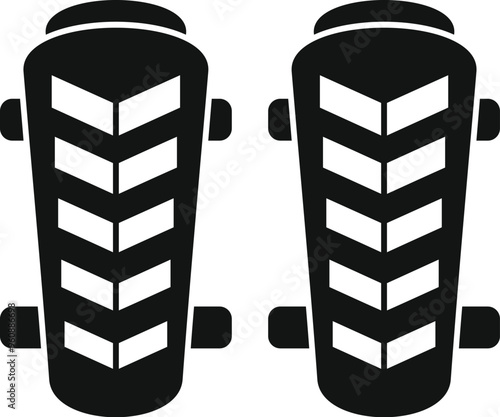 Black and white vector illustration of a pair of shin guards, essential protective gear for soccer players, ensuring safety during intense matches