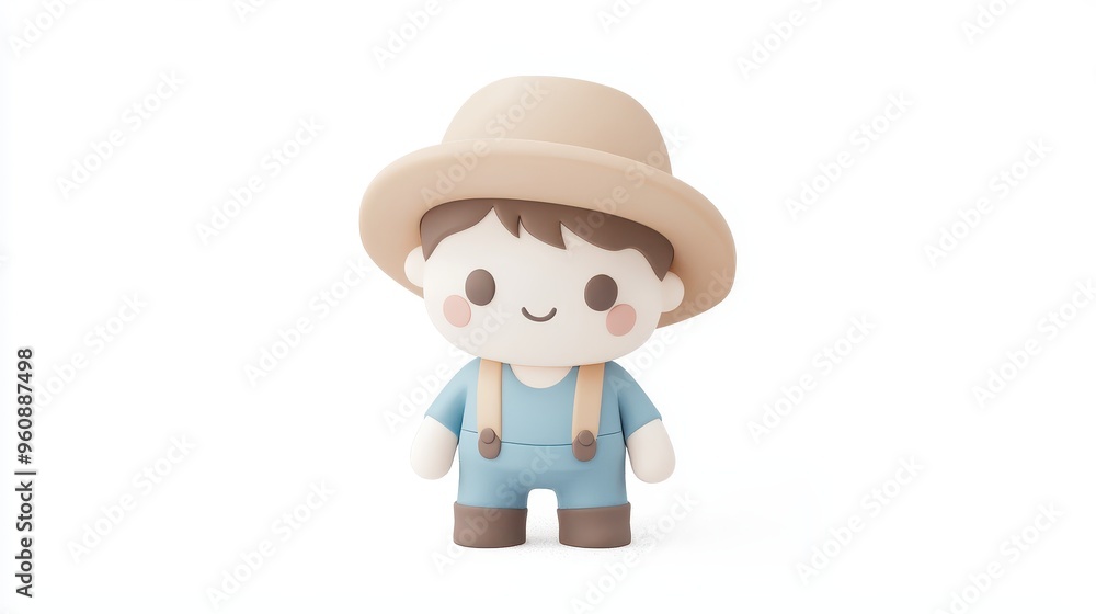 Cute D Cartoon Boy Character Wearing Hat and Overalls Cute D Cartoon Boy Character Wearing Hat and Overalls
