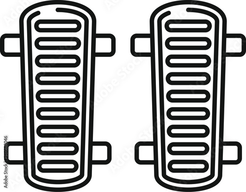 Simple vector icon representing a pair of football shin guards, essential protective gear for players