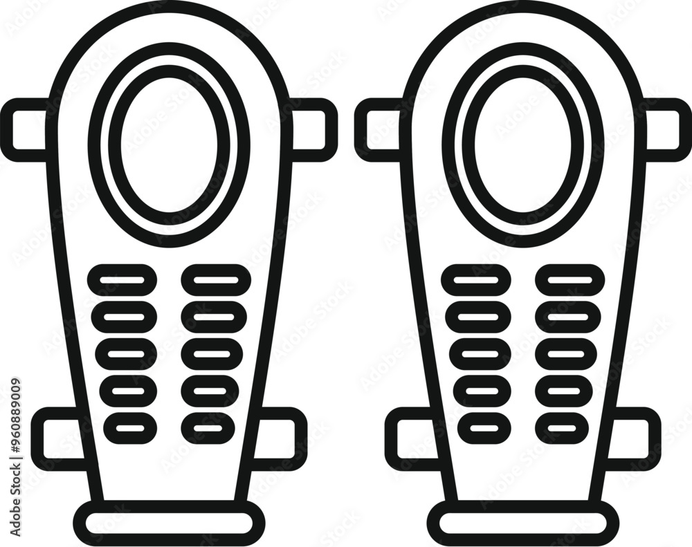 Simple vector icon of a pair of football shin guards with ventilation holes and adjustable straps Simple vector icon of a pair of football shin guards with ventilation holes and adjustable straps